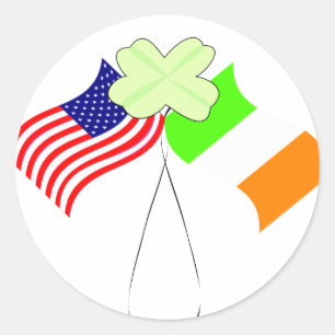 KRW Irish American Flags and Shamrock Classic Round Sticker