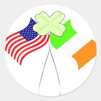 KRW Irish American Flags and Shamrock Classic Round Sticker