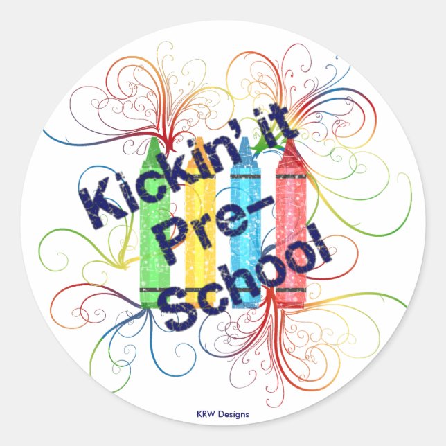 KRW Kickin' It Pre-School Crayons Grunge Classic Round Sticker (Front)