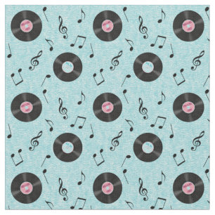 KRW Light Blue Retro Records Music Fabric