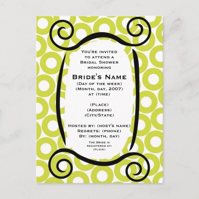 KRW Lime Circle Custom Shower Invitation Postcard (Front)