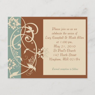 KRW Modern Brown and Blue Floral Wedding Invitation