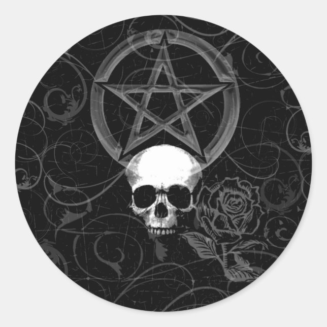 KRW Pagan Grunge Skull Classic Round Sticker (Front)
