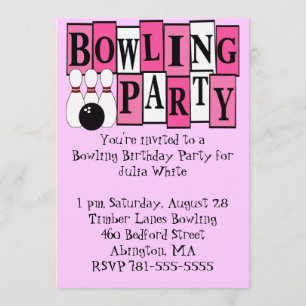 KRW Pink Bowling Birthday Party Invitation