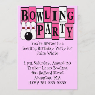 KRW Pink Bowling Birthday Party Invitation