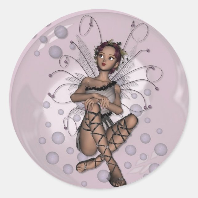 KRW Pink Bubble Fairy Classic Round Sticker (Front)