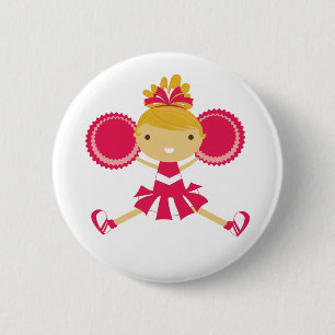 KRW Pink Cheerleader Birthday Party Button