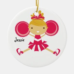 KRW Pink Cheerleader Custom Name Ornament