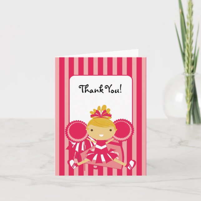 KRW Pink Cheerleader Thank You Note Card (Front)