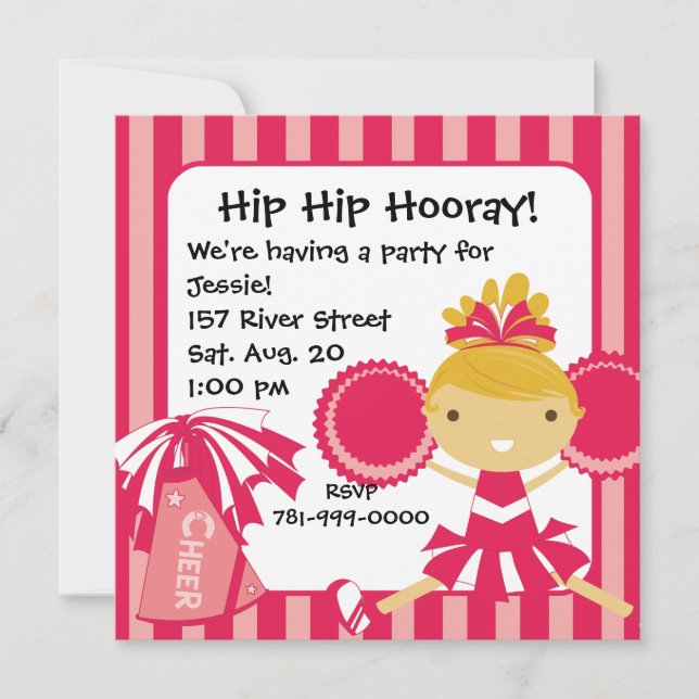 KRW Pink Pom-pom girl 2 Invitation d'anniversaire  (Devant)