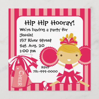 KRW Pink Pom-pom girl 2 Invitation d'anniversaire 