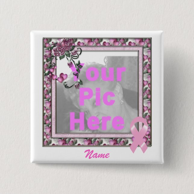 KRW Pink Ribbon Custom Pic Frame 2 Inch Square Button (Front)