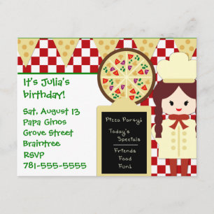 KRW Pizza Party Girl Birthday Party Invitations