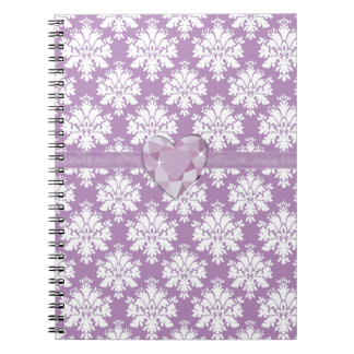 KRW Purple Jewelled Heart Damask Lined Notebook