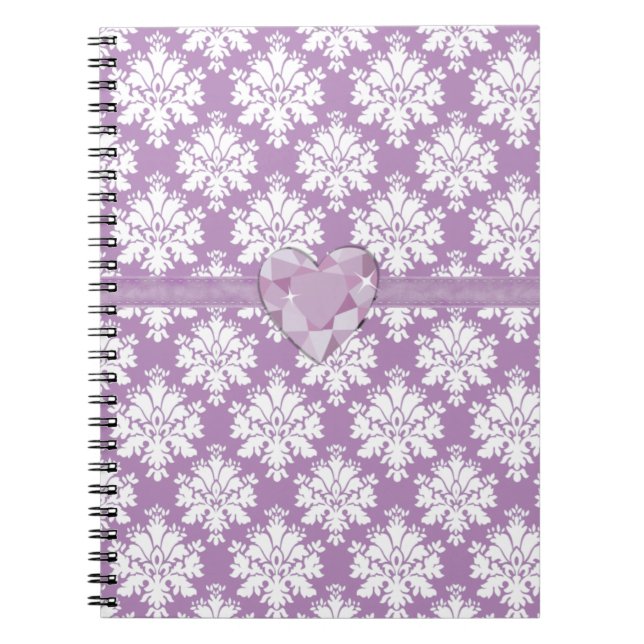 KRW Purple Jewelled Heart Damask Lined Notebook (Front)