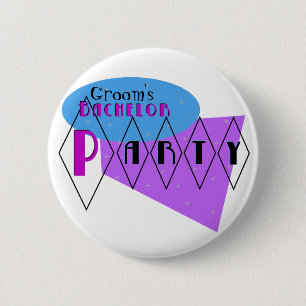 KRW Retro Bachelor Party Purple Custom Pin. 2 Inch Round Button