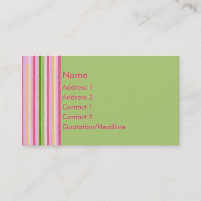 KRW Retro Pink and Green Stripe Business Card (Front)