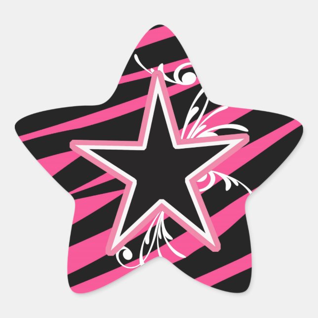 KRW Star and Swirls Zebra Pink and Black Sticker (Front)