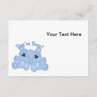 KRW They're Boys Twins Blue Teddy Bears Place Card