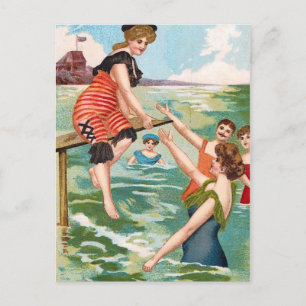 KRW Vintage Beach Illustration Postcard