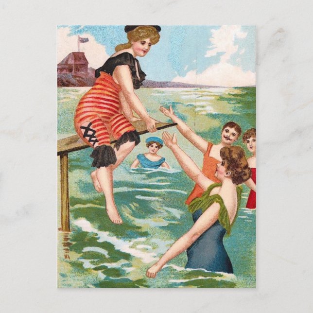 KRW Vintage Beach Illustration Postcard (Front)