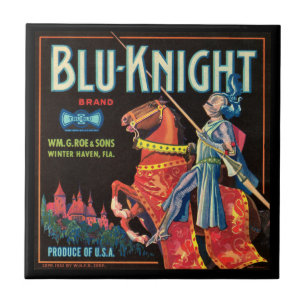 KRW Vintage Blu-Knight Fruit Crate Label Tile