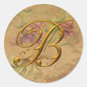 KRW Vintage Floral Gold B Monogram Wedding Seal