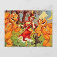 KRW Vintage Halloween Witch Dance Postcard
