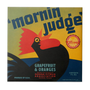 KRW Vintage Morning Judge Rooster Grapefruit Label Tile
