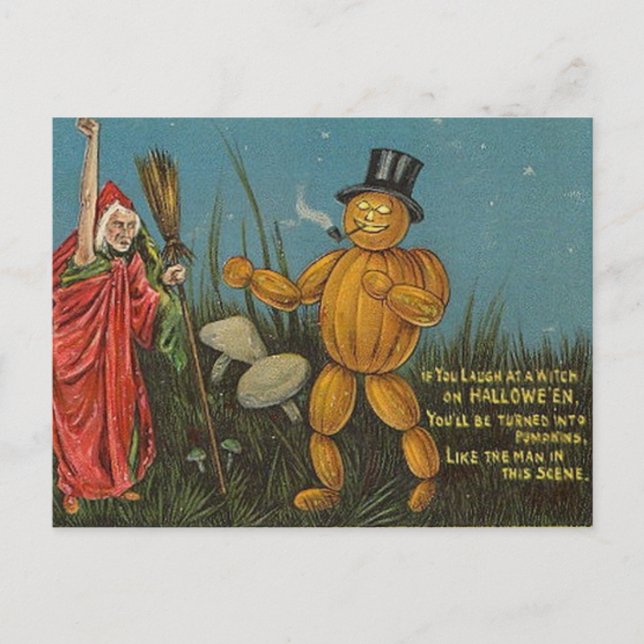 KRW Vintage Pumpkin Man Halloween Postcard (Front)