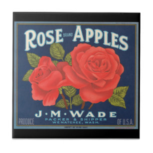 KRW Vintage Rose Apples Fruit Crate Label Tile