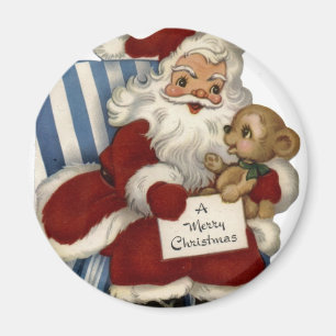 KRW Vintage Santa and Teddy Christmas Magnet
