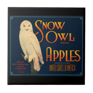 KRW Vintage Snow Owl Apples Fruit Crate Label Tile