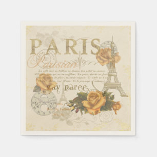 KRW Vintage Style Paris Roses and Eiffel Tower Napkin