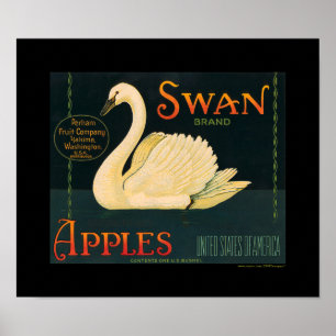 KRW Vintage Swan Apple Fruit Crate Label Poster
