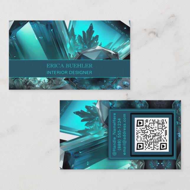 Kryptonite Cavern Abstract Crystal Aquamarine Ice Business Card (Front/Back)