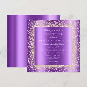 Krystal Champaigne Gold Glitter Confetti Purple Invitation