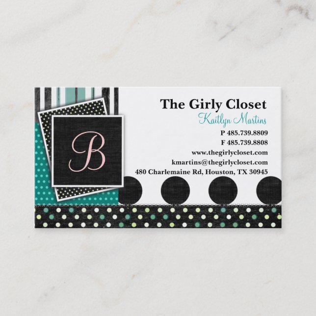 Krystal Chic Teal Business Cards (Front)