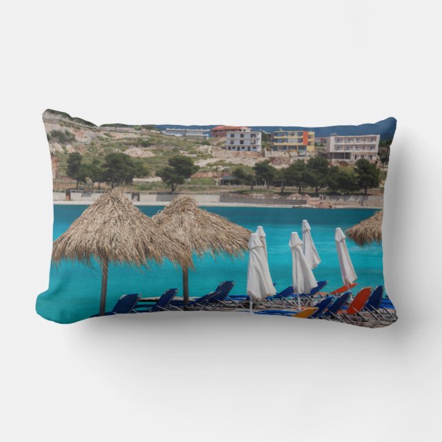 Ksamil, town beachfront lumbar pillow (Front)
