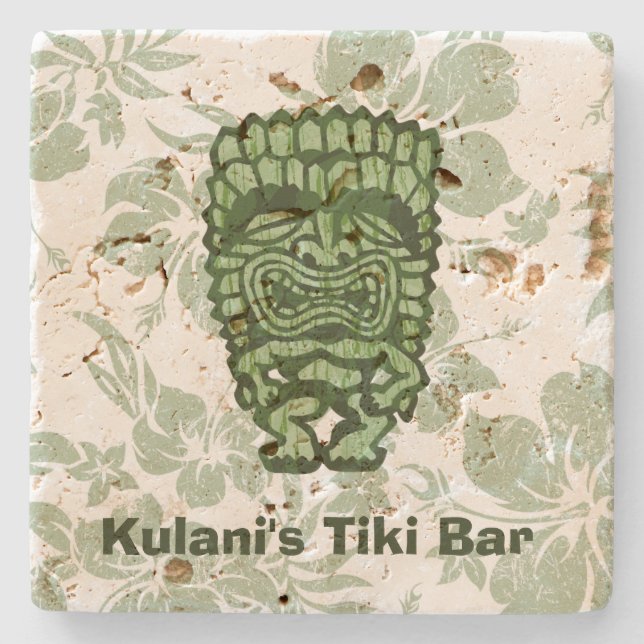 Ku-Tiki Hawaiian Customizable Tiki Bar Coaster (Front)