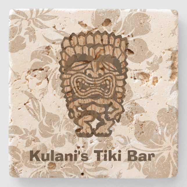 Ku-Tiki Hawaiian Customizable Tiki Bar Coaster (Front)