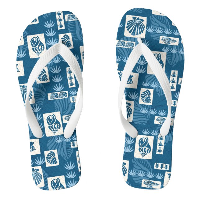 Kua Bay Hawaiian Undersea Shells - Indigo Flip Flops (Footbed)