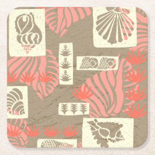 Kua Bay Hawaiian Undersea Shells Square Paper Coaster