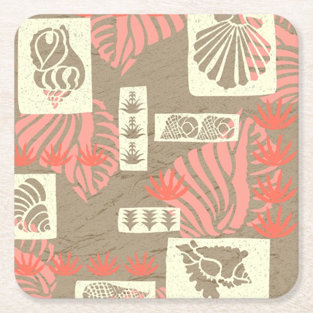 Kua Bay Hawaiian Undersea Shells Square Paper Coaster (Front)