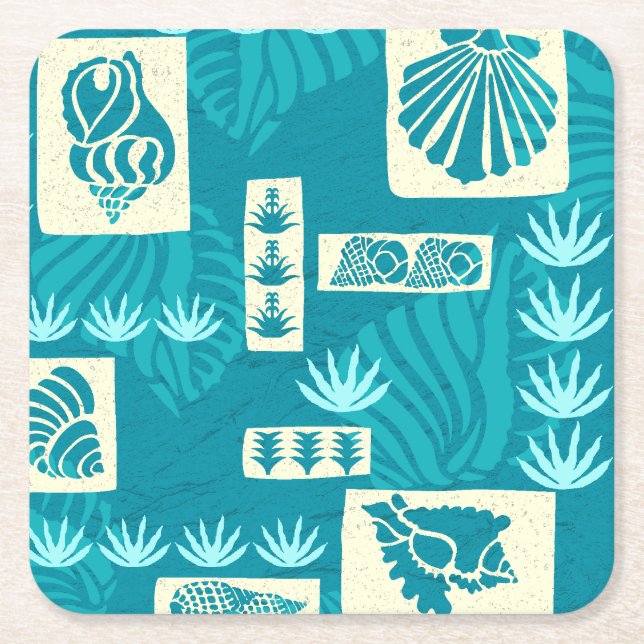 Kua Bay Hawaiian Undersea Shells Square Paper Coaster (Front)