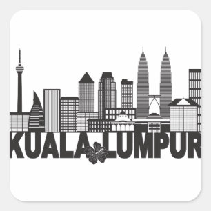 Kuala Lumpur City Skyline Text Black and White Ill Square Sticker