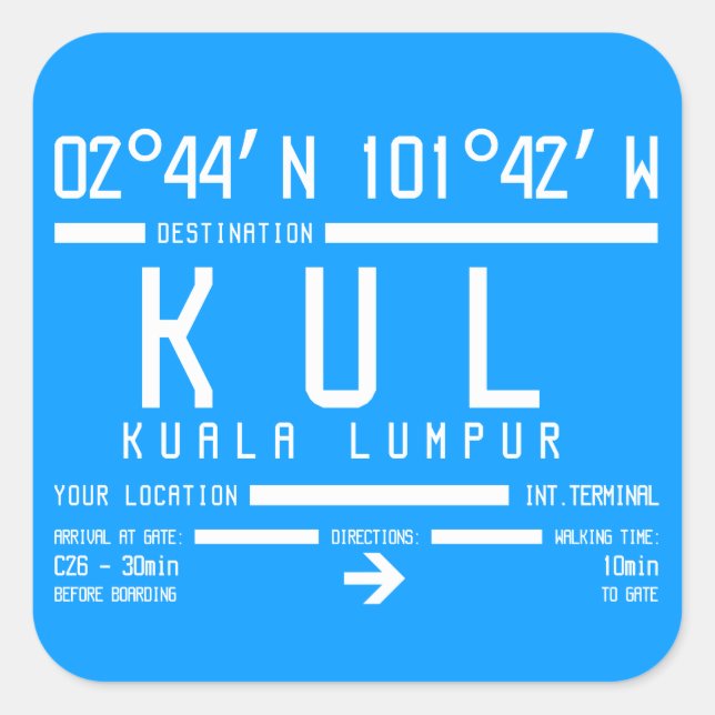 Kuala Lumpur International Airport Code Square Sticker (Front)