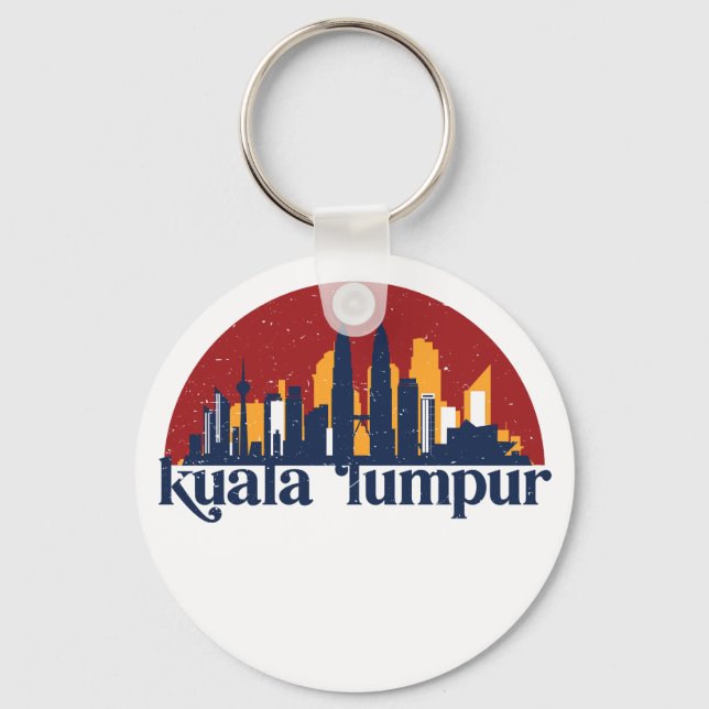 Kuala Lumpur Malaysia Retro City Skyline Cityscape Keychain (Front)
