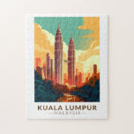 Kuala Lumpur Malaysia Travel Art Vintage Jigsaw Puzzle<br><div class="desc">Kuala Lumpur retro travel design. The city is also home to British colonial-era landmarks such as the Kuala Lumpur Railway Station and the Sultan Abdul Samad Building.</div>