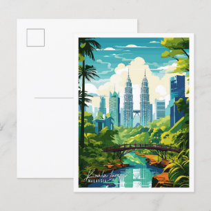 Kuala Lumpur Malaysia vintage travel illustration Postcard